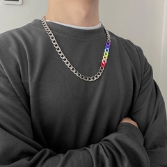 fashion simple geometric hollow chain colorful stitching titanium steel necklace