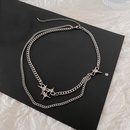 vintage double layered hollow chain inlaid diamond star titanium steel necklacepicture9