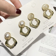 fashion geometric circle diamond pearl earrings alloy earrings