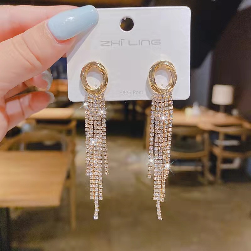 fashion tassel inlaid zircon earrings simple alloy earrings