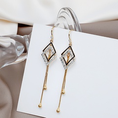 fashion diamond-shaped tassel earrings simple diamond alloy earrings