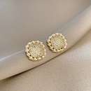 New Square Pearl Diamond Stud Earrings Female Simple Alloy Fashionpicture10