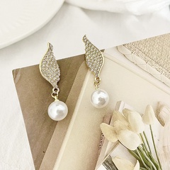fashion pearl diamond earrings simple wing-shaped alloy earrings