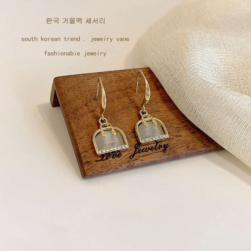 fashion diamond opal bagshaped ear hook alloy earrings