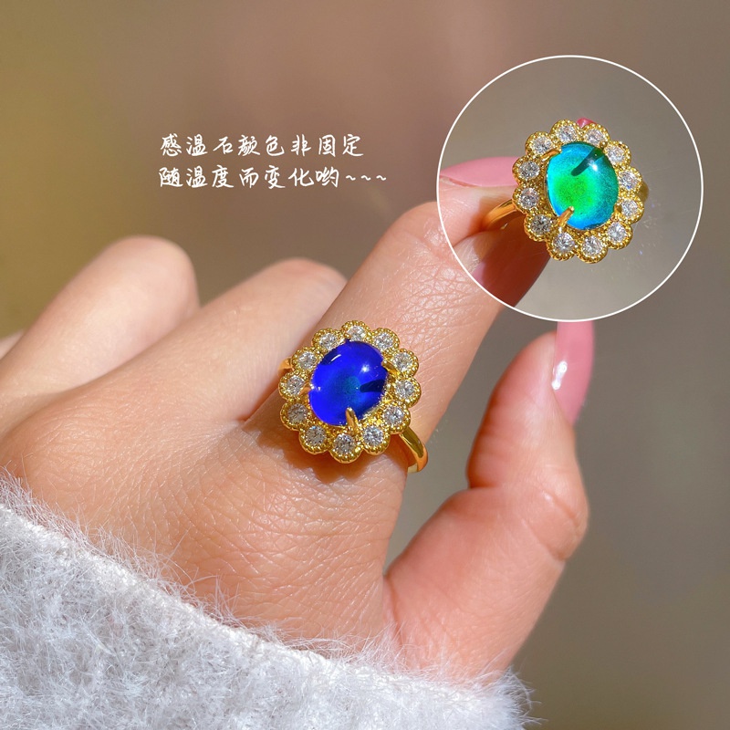 Real Gold Electroplating Open ring with warm stone copper index finger ring