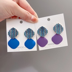 fashion Klein blue square diamond alloy earrings NHHER650759