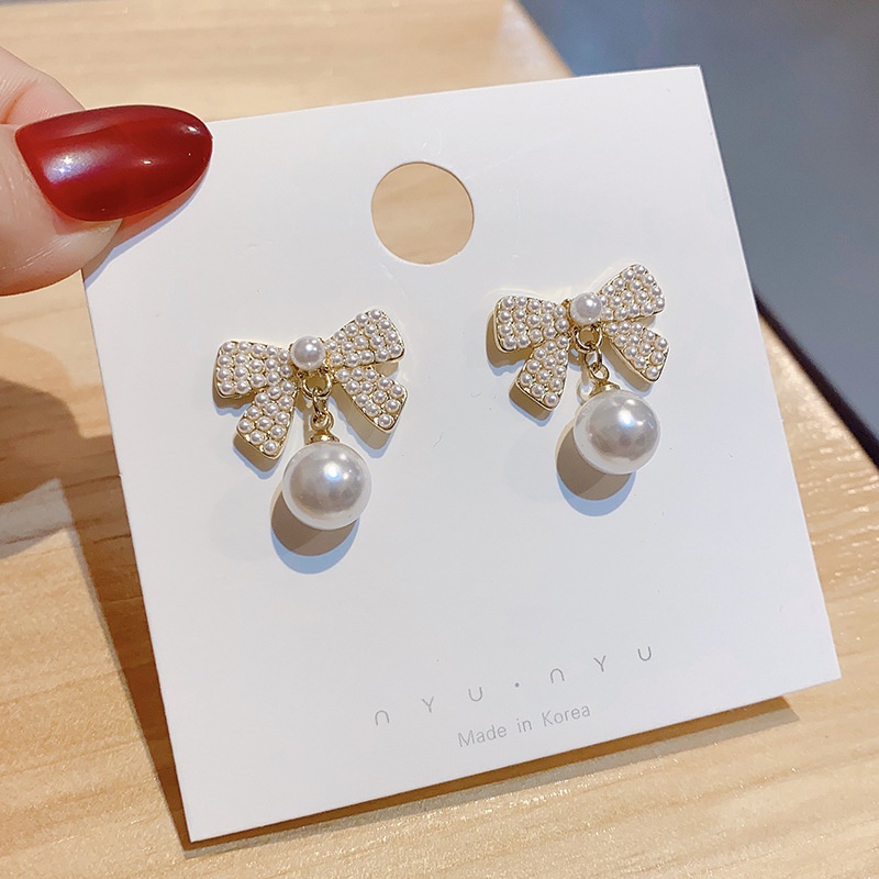 Fashion Bow Pearl Earrings Sweet Alloy Earrings