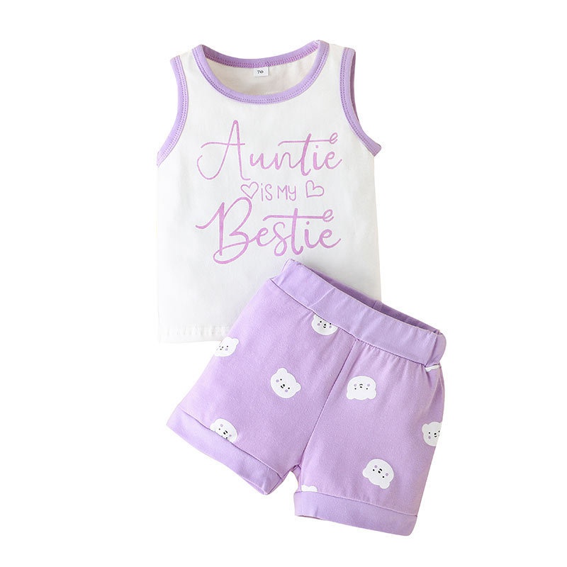 children girls baby alphabet vest shorts suit shorts twopiece