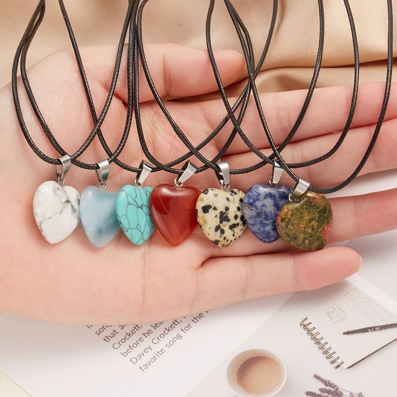 vintage mixed models creative heart dropshaped natural stone necklace