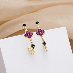 vintage contrast color purple flower C-shaped diamond stud earrings wholesale