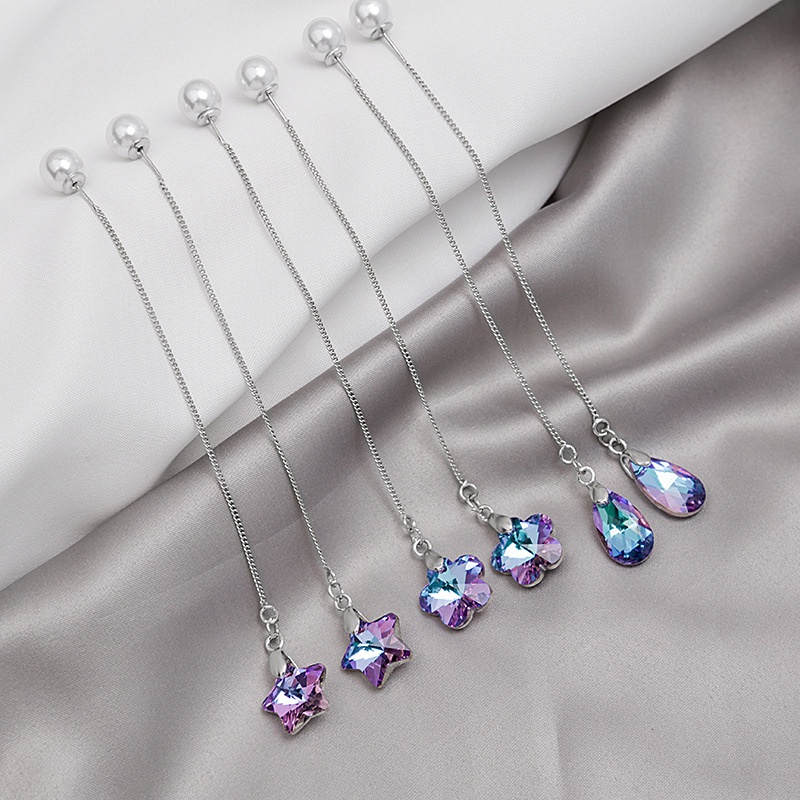 vintage crystal tassel heart stars flowers shaped long drop earrings wholesale