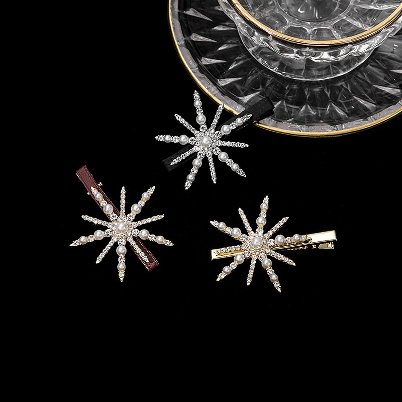 fashion pearl snowflake star hairpin sixpointed star rhinestone edge clip