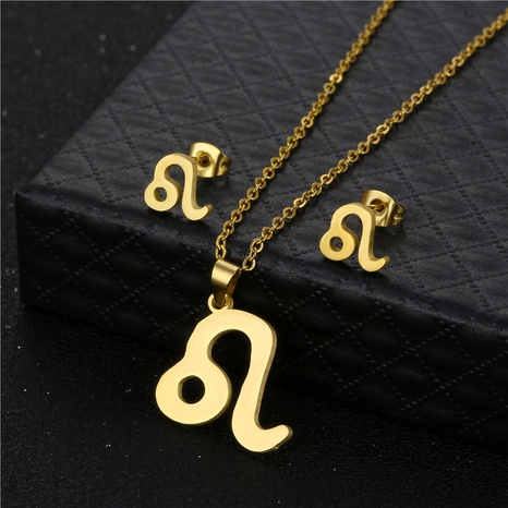 twelve constellation Leo pendant stainless steel necklace earrings set's discount tags