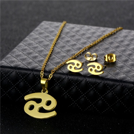 Cancer twelve constellation pendant stainless steel necklace earrings set  NHAC654145's discount tags