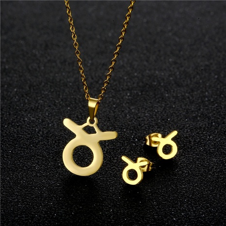 Twelve Constellation Taurus Clavicle Chain Stainless Steel Necklace Earrings Set's discount tags