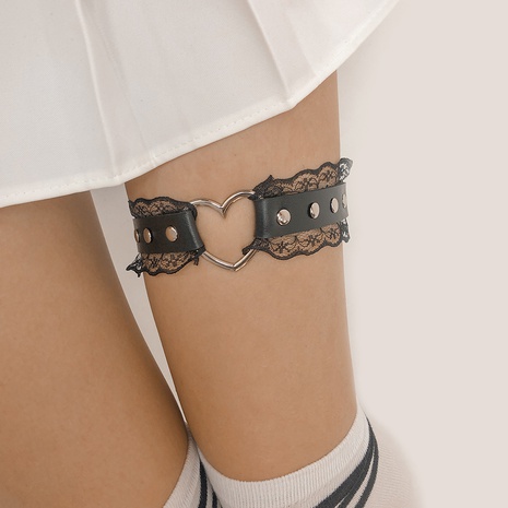punk sexy lace heart leg ring simple leather leg accessories female's discount tags
