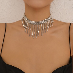 fashion geometric tassel full rhinestone alloy necklace wholesale