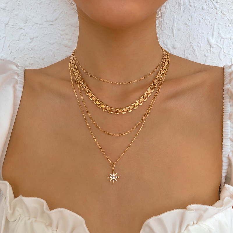 jewelry eightpointed star geometric multilayered alloy clavicle chain wholesale