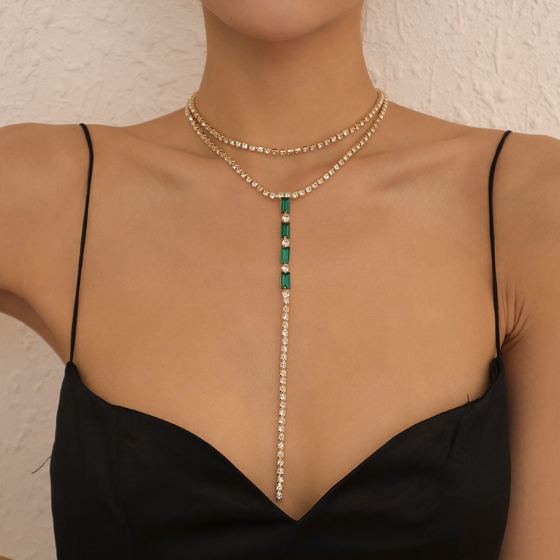 fashion Yshaped simple full rhinestone doublelayer alloy necklace wholesale