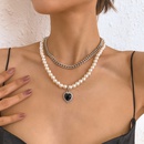 simple heart pendant fashion retro inlaid pearl double layered necklacepicture7