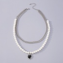 simple heart pendant fashion retro inlaid pearl double layered necklacepicture9