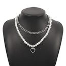 simple heart pendant fashion retro inlaid pearl double layered necklacepicture11