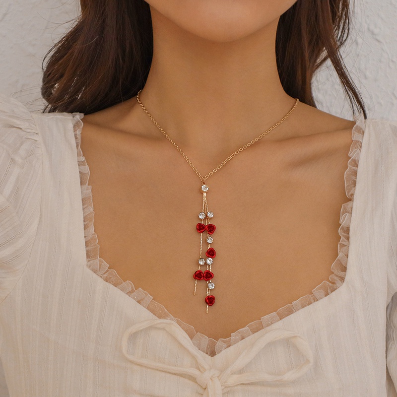 fashion creative flower simple diamond ring necklace jewelry set