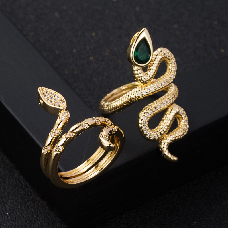fashion new copper goldplated microset zircon snake open ring female