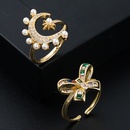 new copper goldplated microset zircon bow star moon pearl ringpicture7