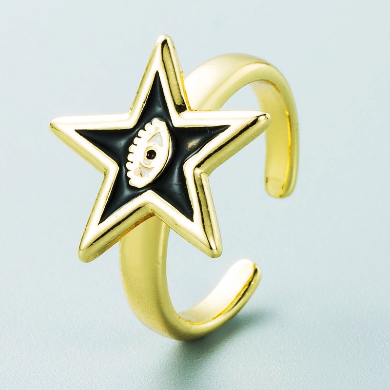 Devils Eye series simple fivepointed star copper goldplated oil drop open ring