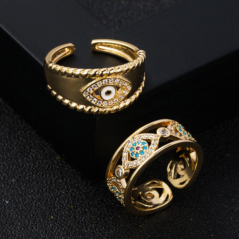 fashion copper goldplated microset zircon devils eye opening adjustable ring