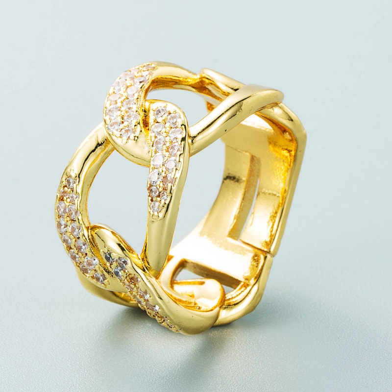 fashion 18K gold copper inlaid zirconium opening adjustable pair ring