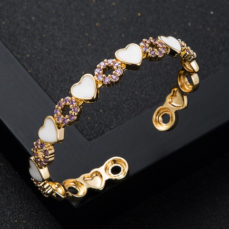 wholesale copper inlaid zircon enamel drip oil heart-shaped open copper bracelet's discount tags