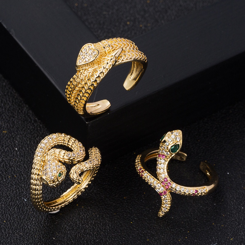 fashion copper goldplated microset zircon hiphop snake open ring female