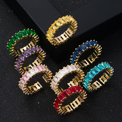 fashion copper micro-encrusted seven-color zircon geometric rainbow ring NHLN654238's discount tags