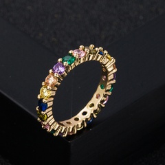 fashion copper gold-plated micro-set zircon rainbow series hip-hop ring