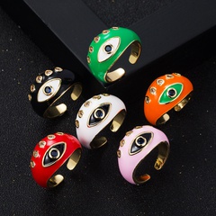 fashion copper gold-plated micro-set zircon drip oil devil's eye tail ring