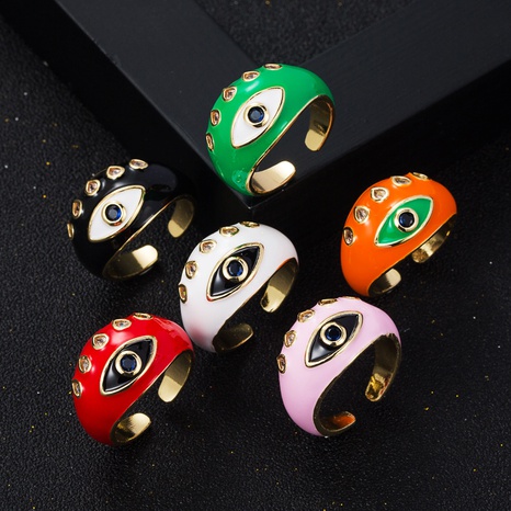 fashion copper gold-plated micro-set zircon drip oil devil's eye tail ring's discount tags