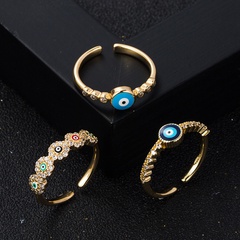 fashion copper gold-plated micro-set zircon drip oil devil's eye geometric ring