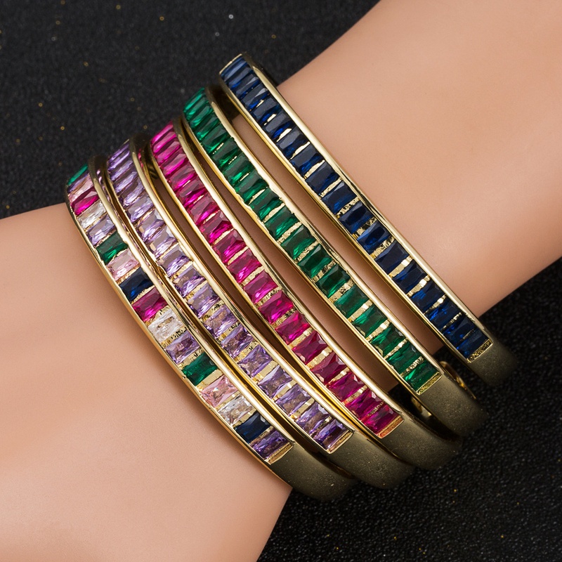 fashion rainbow series copperplated real gold microset zircon open bracelet
