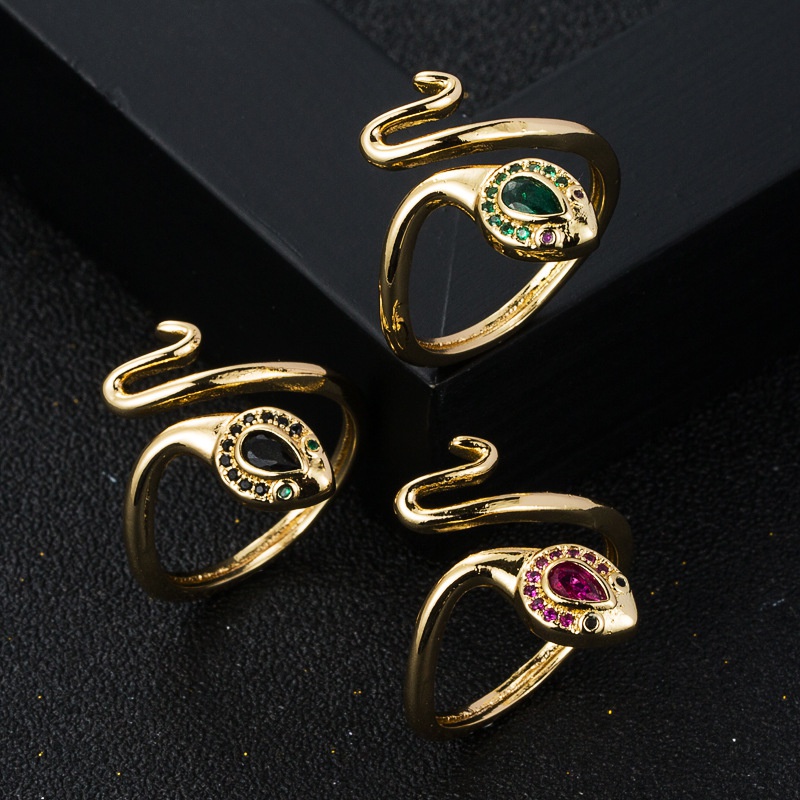 fashion copper goldplated microset zircon winding snakeshaped open ring