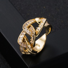 fashion copper-plated 18K gold micro-set zircon chain interlocking open ring