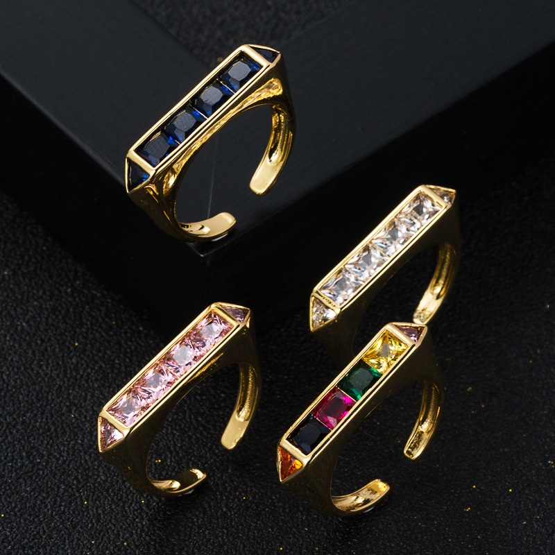 fashion copper microset zircon open rainbow ring hiphop tail ring