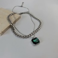 Retro Inlaid Emerald Diamond Titanium Steel Stacked Pink Necklacepicture12