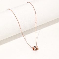 Titanium Steel Fashion Rose Gold Simple Three Rings Black Zircon Necklace