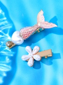 2 Piece Classic Pink Mermaid Tail White Flower Hair Clip Setpicture9