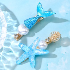 New Blue Mermaid Tail Star Pearl Hair Clip 2 Piece Set