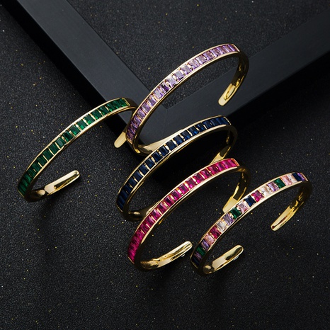 fashion rainbow series copper-plated real gold micro-set zircon open bracelet NHLN654223's discount tags