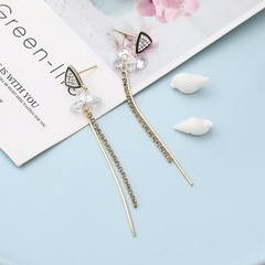simple triangle crystal flower copper zircon long earrings