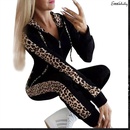 Fashion Leopard Print Long Sleeve Pocket Fleece Zip Hoodie Trousers Womens Suitpicture9